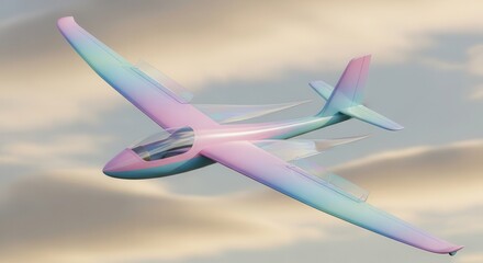 Naklejka premium Sleek sailplane with a pastel gradient finish soars through an overcast sky