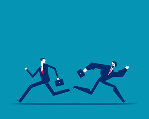 Robot. Artificial intelligence and human running different way