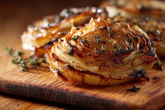 Close-up of caramelized roasted onion layers