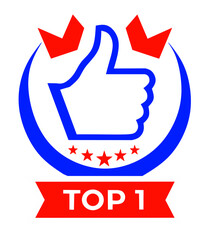 A top 1 ranking vector image featuring a thumbs-up symbol, five stars, and red arrows, perfect for business and graphic resources.