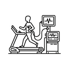 Man running on treadmill during stress test isolated on cardiac monitoring equipment