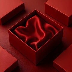 Open crimson presentation box revealing rich red silk lining Premium luxury