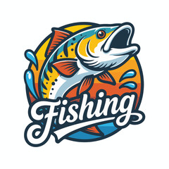 Fishing Logo Vector – Colorful Jumping Fish Mascot Design