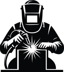 Welder Working with Welding Torch and Sparks vector illustration isolated on white background