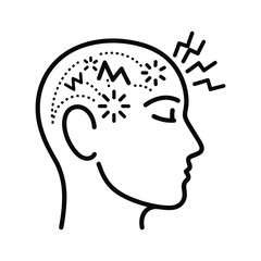 Illustration of a head with headache isolated on, representing migraine and mental health