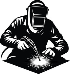 Welder Working with Welding Torch and Sparks vector illustration isolated on white background