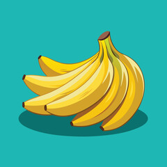 A bunch of ripe yellow bananas, a healthy and sweet tropical fruit, on a vibrant teal background