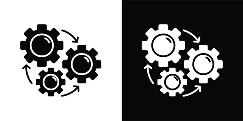 operation icon set in black and white solid vector illustration