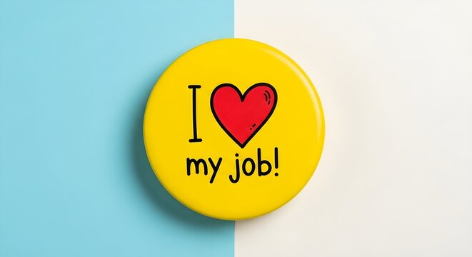 Yellow button with i love my job message