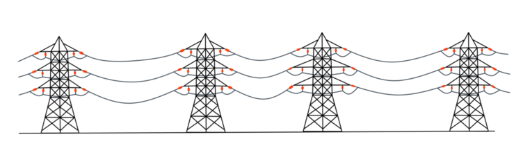High voltage electric transmission towers and lines vector illustration
