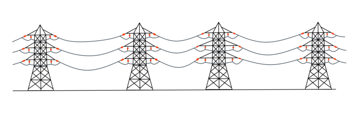 High voltage electric transmission towers and lines vector illustration