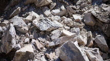 landslide. A pile of fragmented rocks and debris from a landslide in natural daylight. ESG reports, sustainability campaigns, designed for sustainability communications and ESG reporting.