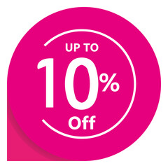 Pink 10% off discount sale tag label with shadow, ideal for promotional material, advertising, banners, and marketing campaigns in PNG format.