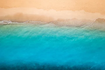 Fleecedeken met foto Luchtfoto Strand Majestic summer beach aerial view and relaxing waves, turquoise sea bay exotic lagoon. Soft sandy shore and serene nature inspire tranquil background. Perfect outdoors tropical mediterranean coastline  © icemanphotos