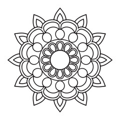 Monochrome Detailed Floral Mandala Outline Design for Coloring or Spiritual Pattern