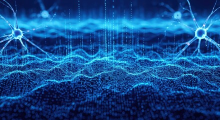 complex electronic neural mesh illustrating flowing synaptic currents with immersive scientific ambiance