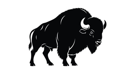 A striking black silhouette of a powerful bison standing in profile