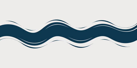 Abstract background with navy blue wavy lines on a light gray backdrop with dotted lines design element