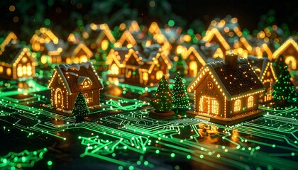Obraz premium Holographic Gingerbread Village