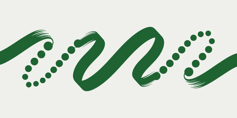 Green brush strokes and dots creating a wavy pattern against a white background illustration art
