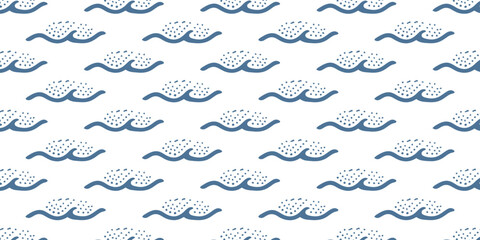 A repeated pattern of blue wave illustrations with dots on a white background creating a simple design