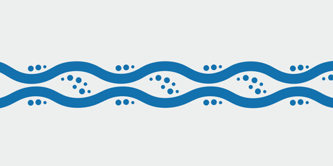 Blue wavy lines pattern with scattered dots on a white background creating a water like design element