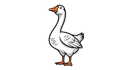 Obraz premium Cartoon white goose illustration with orange beak on white background