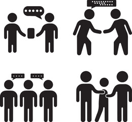 Human Interaction Vector Icon Set: Communication, Discussion, Meeting Symbols.