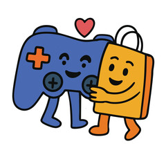 Game controller shopping bag cute cartoon love friendship happy colorful
