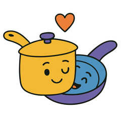 Smiling pot happy pan cute kitchen heart cartoon cooking, playful and warm vibe