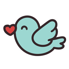 Cute bird heart love kawaii cartoon teal icon