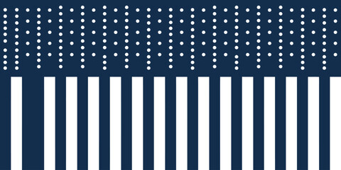 A blue and white pattern with dots on top and vertical stripes on the bottom of the graphic design art