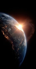 Earth rising from space, sunrise view, beautiful planet, stunning view, celestial body, cosmic landscape.