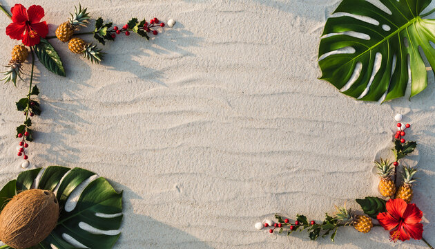 Vibrant Tropical Christmas Beach Holiday Background - Powered by Adobe