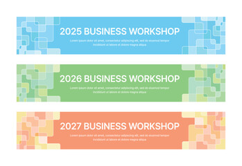 Modern business banner templates with abstract geometric patterns. Perfect for workshops, events, conferences, presentations, or branding projects, combining style and professionalism.