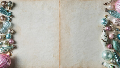 Nostalgic Vintage Christmas Ornaments Border on Aged Paper