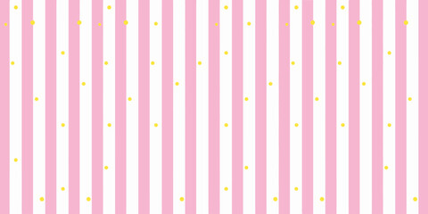 Pink and white striped background with small yellow dots scattered across the entire surface area evenly