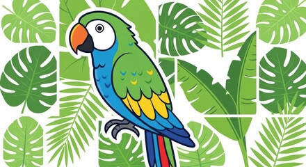 Obraz premium Vibrant parrot with tropical leaves background