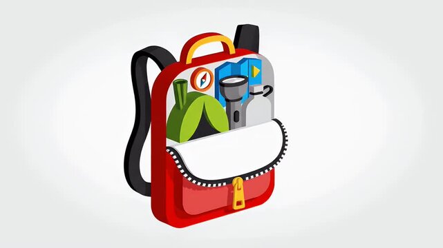 Red school backpack isometric vector illustration isolated on white background