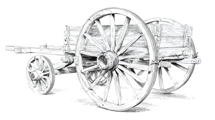 Fototapeta premium Vintage Wooden Wagon with Detailed Wooden Wheel Drawing