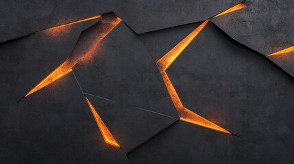 Abstract black surface with glowing orange cracks creating a dramatic and futuristic visual effect.
