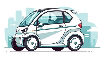 Naklejka premium Small white commuter vehicle depicted in profile against a subtle urban backdrop