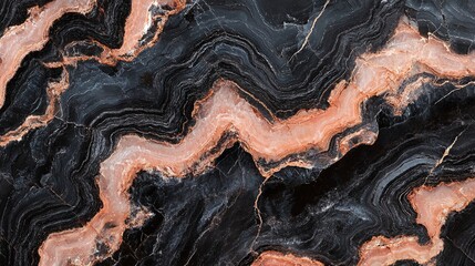 Abstract Pattern in Black and Peach Marble Texture with Intricate Natural Stone Veining and Elegant Contrast
