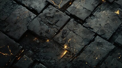 Dark cracked stone surface with glowing orange light emanating from the deep crevices, creating a dramatic and intense visual effect.