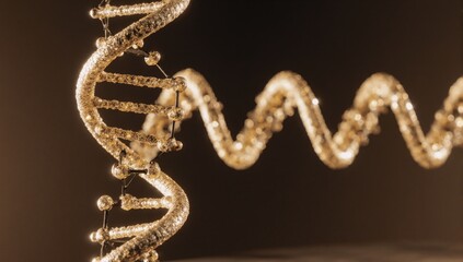 Detailed 3D model of DNA helix with a golden brown hue