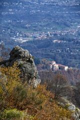 Vista dall'alto del Santuario di Graglia, localit&agrave; religiosa e turistica della Valle Elvo nel Biellese,Italia