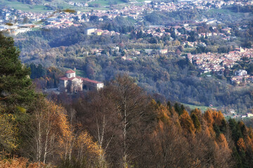 Vista dall'alto del Santuario di Graglia, localit&agrave; religiosa e turistica della Valle Elvo nel Biellese,Italia