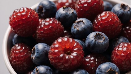 A close-up of vibrant blue and red gourmet berries showcased in stunning detail emphasizing their alluring appearance Vegan