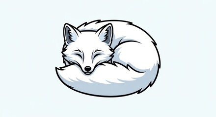 Naklejka premium Cute arctic fox illustration sleeping in a curl with fluffy white fur