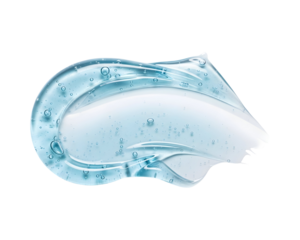 Transparent blue gel smear with bubbles cosmetic serum swatch isolated on white background